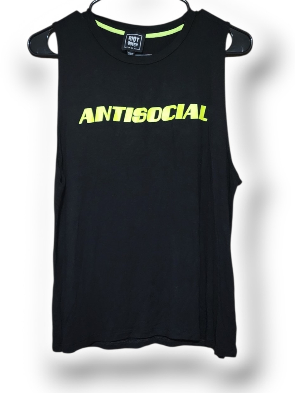 Riot Queen Black Tank with Neon "ANTISOCIAL" Print